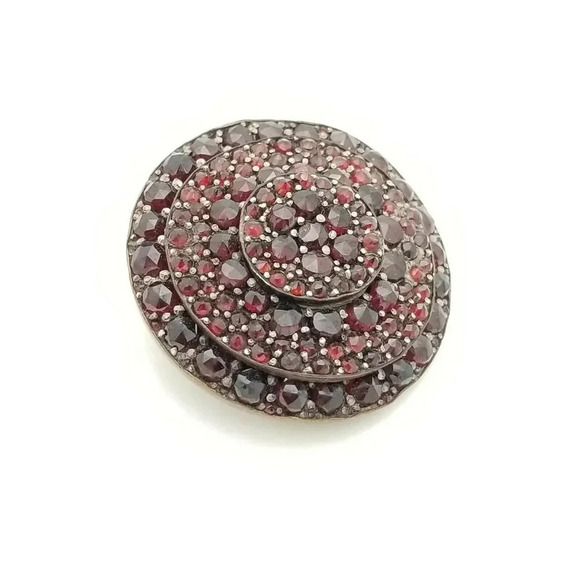 Antique Bohemian Rose Cut Garnets Round 3 Tier Pin - Picture 3 of 4